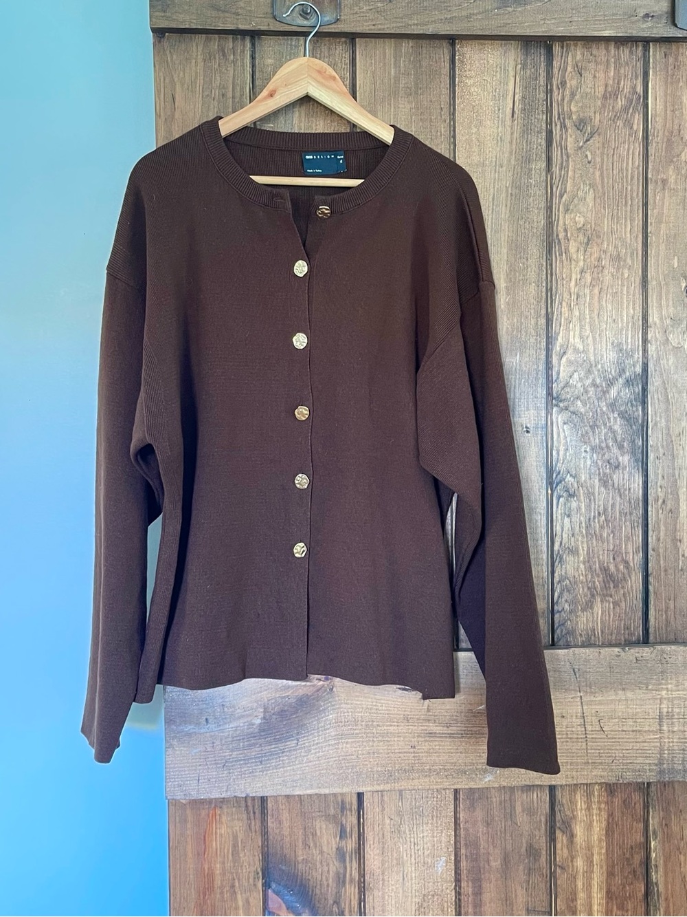 ASOS Design Curve Brown Knit Crewneck Cardigan XL